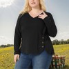 Women's Plus Size Long Sleeve V Neck Loose Fashion Buttons Tunic Blouse - Agnes Orinda - 2 of 4
