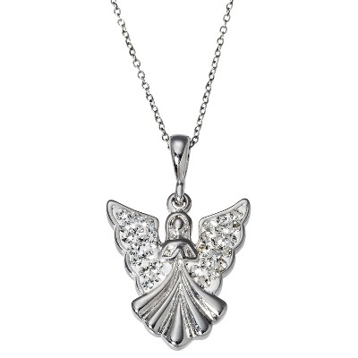 Angel Crystal Pendant Necklace - Silver