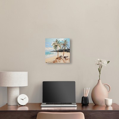 Beach Paradise Coastal Canvas Wall Art in Blue and Beige, 12" x 12"