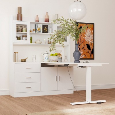 FUFU&GAGA Liftable Desk Computer Desk Home Office with Multifunctional Combination Storage Cabinet White