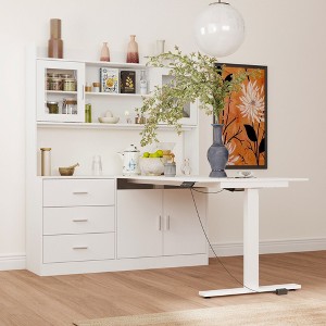 FUFU&GAGA Liftable Desk Computer Desk Home Office with Multifunctional Combination Storage Cabinet White - 1 of 4