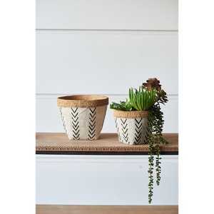 VisioGear 2PCS Rectangular Basket Planters with Geometric Trim, Modern Planter for Patio, Garden, Brown,10.2"*10.2"*7.9" - 1 of 4