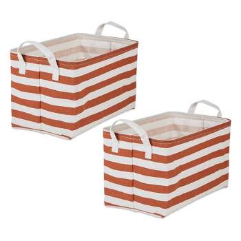 Design Imports Set of 2 Rectangle L 10.5 x 17.5 x 10 Pe Coated Cotton Poly Laundry Bins Stripe Cinnamon