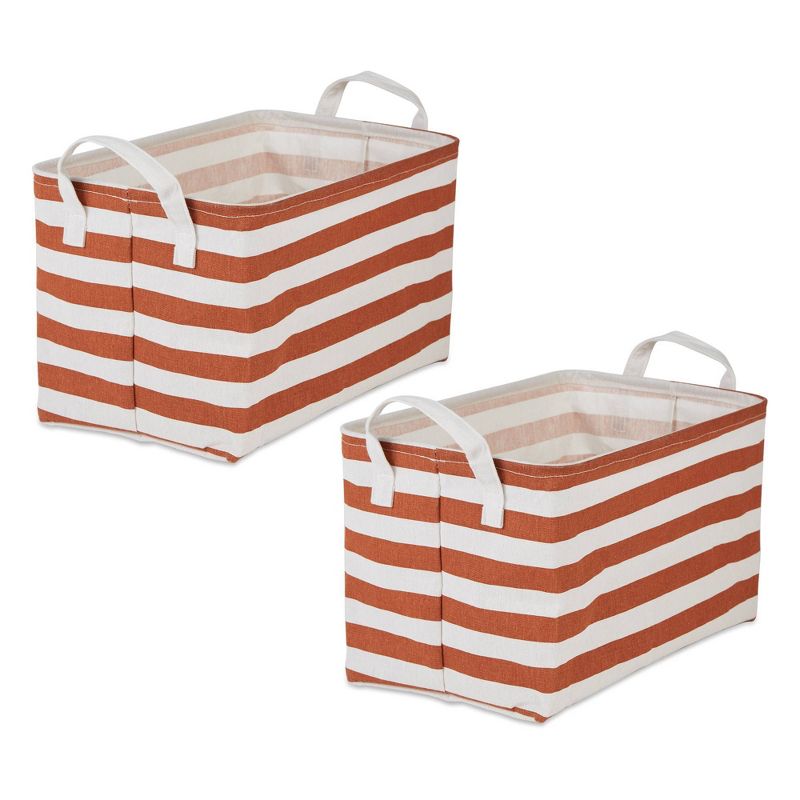 Design Imports Set of 2 Rectangle L 10.5 x 17.5 x 10 Pe Coated Cotton Poly Laundry Bins Stripe Cinnamon, 1 of 9