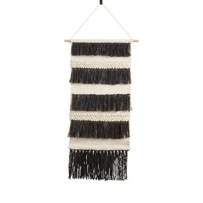 Saro Lifestyle Wall Hanging With Textured Woven Fringe Layered Design, Black, 14"x34"