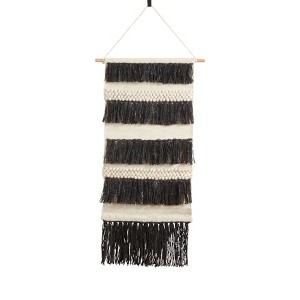 Saro Lifestyle Textured Woven Wall Hanging, 14"x34" Oblong, Black - 1 of 4