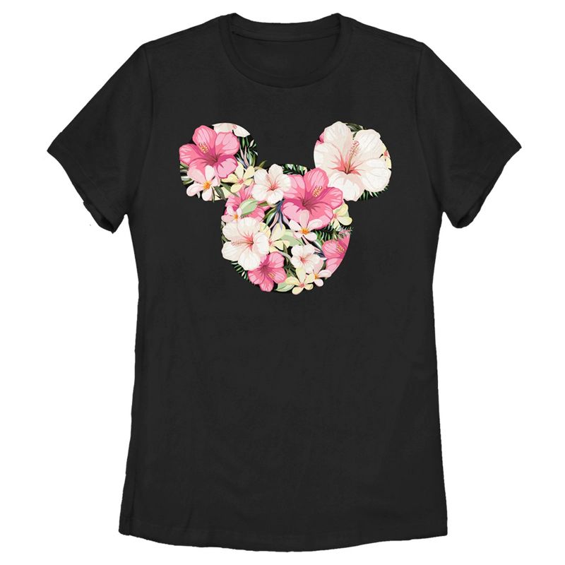 Women's Mickey & Friends Pink Floral Mickey Mouse Logo T-Shirt, 1 of 5