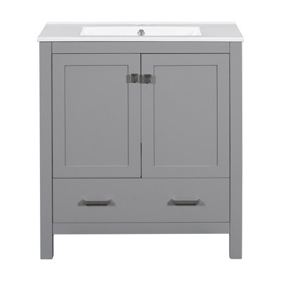 Vynxaria 30'' Green Bathroom Vanity with Single Sink, Under Counter Combo, 2 Doors & Drawer, Soft Close, Multifunctional Storage Cabinet