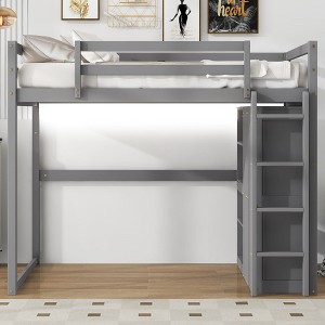 PAGED Full Size Loft Bed Simple Modern Metal Bed Frame with Desk, 3 Linen Drawers, LED and Guardrail for Bedroom - 1 of 4