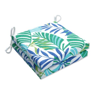 Pillow Perfect Set of 2 Islamorada Outdoor/Indoor Squared Corners Seat Cushions Blue/Green