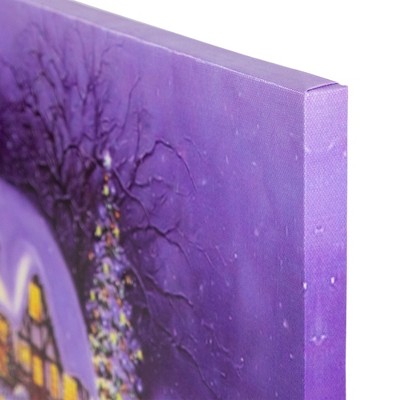 White Snowy Christmas Cottage Canvas Wall Art with LED Lights