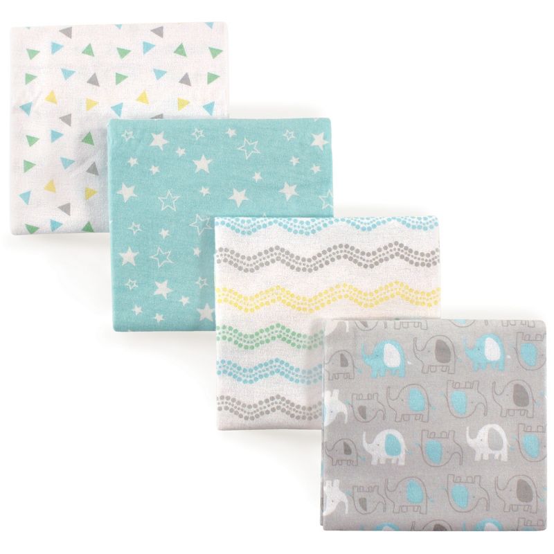 Luvable Friends Baby Cotton Flannel Receiving Blankets, Basic Elephant 4-Pack, One Size, 1 of 4