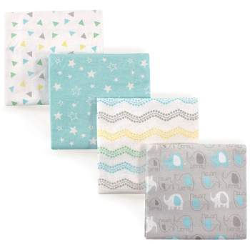 Luvable Friends Baby Cotton Flannel Receiving Blankets, Basic Elephant 4-Pack, One Size