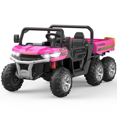 24V Two Seater Ride On Dump Truck with Electric Dump Bed, 6 Wheeler Kids UTV Electric Car with Remote Control, with Led Light