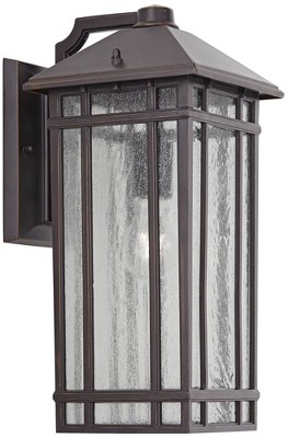 Kathy Ireland Art Deco Outdoor Wall Light Fixture Rubbed Bronze 16 1/2  High Seedy Glass Panels for Exterior House Porch Patio