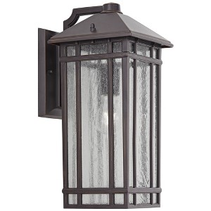 Kathy Ireland Art Deco Outdoor Wall Light Fixture Rubbed Bronze 16 1/2" High Seedy Glass Panels for Exterior House Porch Patio - 1 of 4