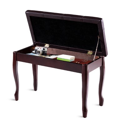 Tangkula PU Leather Piano Bench Solid Wood Padded Double Duet Keyboard Seat w/ Storage Box