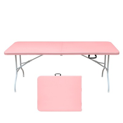 VisioGear Small Outdoor Folding Table with Handle, Portable Outdoor Folding Table for Travel, Camping, Pink, 70.87"*28.98"*28.98"