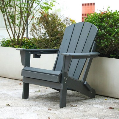 Folding Adirondack Chair,Composite Adirondack Chair With Dual Cup Holder,HDPE All-Weather Adirondack Chair For Patio-Cuddlewood