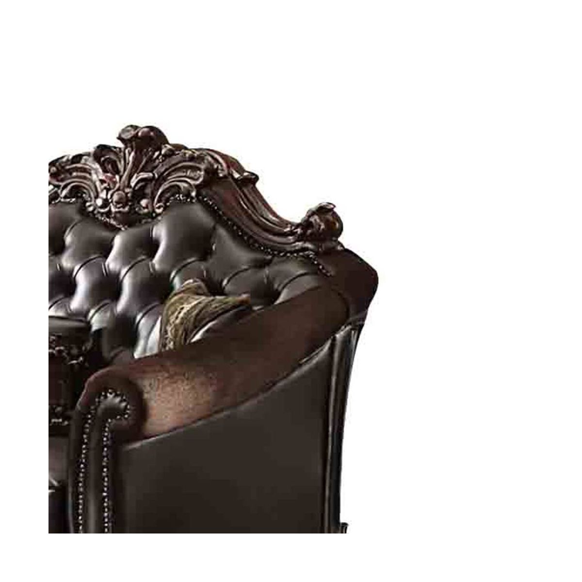 67" Vendome II Sofa Two Tone Dark Brown Synthetic Leather and Cherry Finish - Acme Furniture: Baroque Inspired, Crystal Button Tufting - thumbnail 2