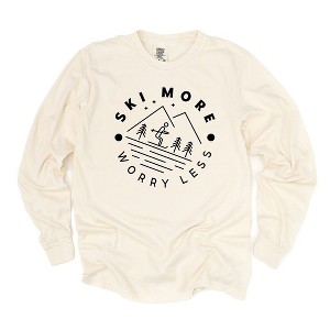 Simply Sage Market Women's Ski More Worry Less Long Sleeve Garment Dyed Graphic Tee - 1 of 2
