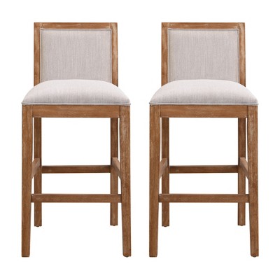 DSVIMOY Counter and Bar Stool Rubber Wood Frame with Fabric Cushion Set of 2 for Kitchen and Dining, Beige, 43"*22"*11.5"