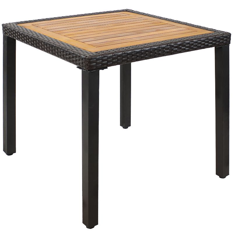 Sunnydaze Outdoor Acacia Wood and Faux Wicker Resin Patio Dining Table - 31.5" - Brown and Black, 1 of 9
