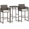 Costway 3 Piece Wicker Patio Bar Set with 2 Seat Cushions Glass Tabletop for Backyard - 2 of 2
