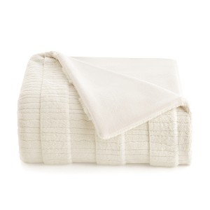 Amelie Home Striped Faux Fur Throw Blanket for Sofa, Bed, or Chair - 1 of 4