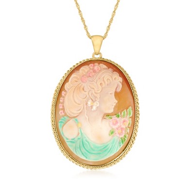 Ross-Simons Italian Brown Shell Cameo Portrait Pendant Necklace With Multicolored Enamel in 18kt Gold Over Sterling Size