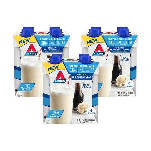 Atkins Protein Rich Shake, Creamy Root Beer Float, High Protein, Low Glycemic, Gluten Free Liquid, - Keto, 12 Count (3 Packs Each With 4 Shakes) - 1 of 4