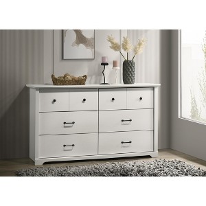ORRD 57"W White 6-Drawer Dresser with Black Handles, Modern Wooden Chest of Drawers for Bedroom, Living Room Storage Furniture - 1 of 4