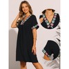 INSPIRE CHIC Women's Boho Summer Embroidered V Neck Short Sleeve Flowy Babydoll Dress - 2 of 4