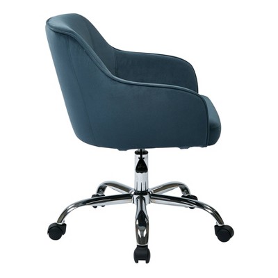 Atlantic Blue Velvet Fabric Swivel Task Chair with Polished Chrome Base
