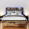 Metal Platform Bed Frame with Velvet Headboard, 2 Storage Drawers, LED Lights, USB Outlet & Charging Port - No Box Spring Needed - 3 of 4