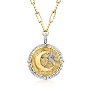 Ross-Simons 0.10 ct. t.w. Diamond Moon and Star Pendant Necklace in 2-Tone Sterling Silver - 1 of 4