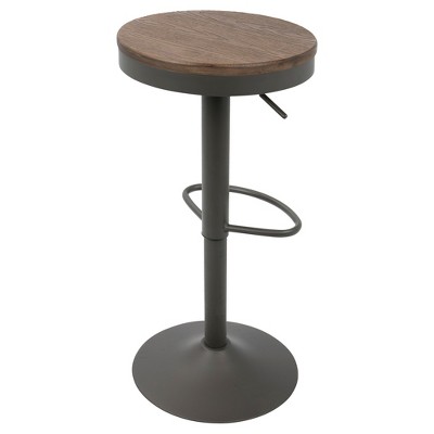 Dakota Adjustable Swivel Barstools in Brown and Grey Wood and Metal