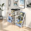 FurnitureR Vinyl Record Player Stand with 3-Tier Storage and Dual-Sided Fabric Pockets – Turntable Media Console Table, Oak & White/Blue - 2 of 4