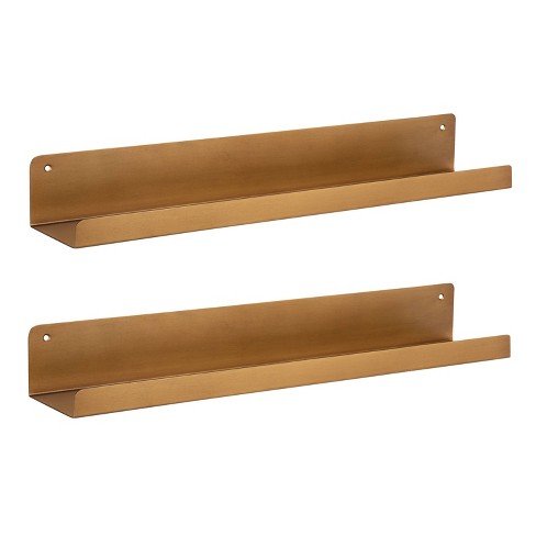 Set of Two Gold Finish Shelves with Hooks