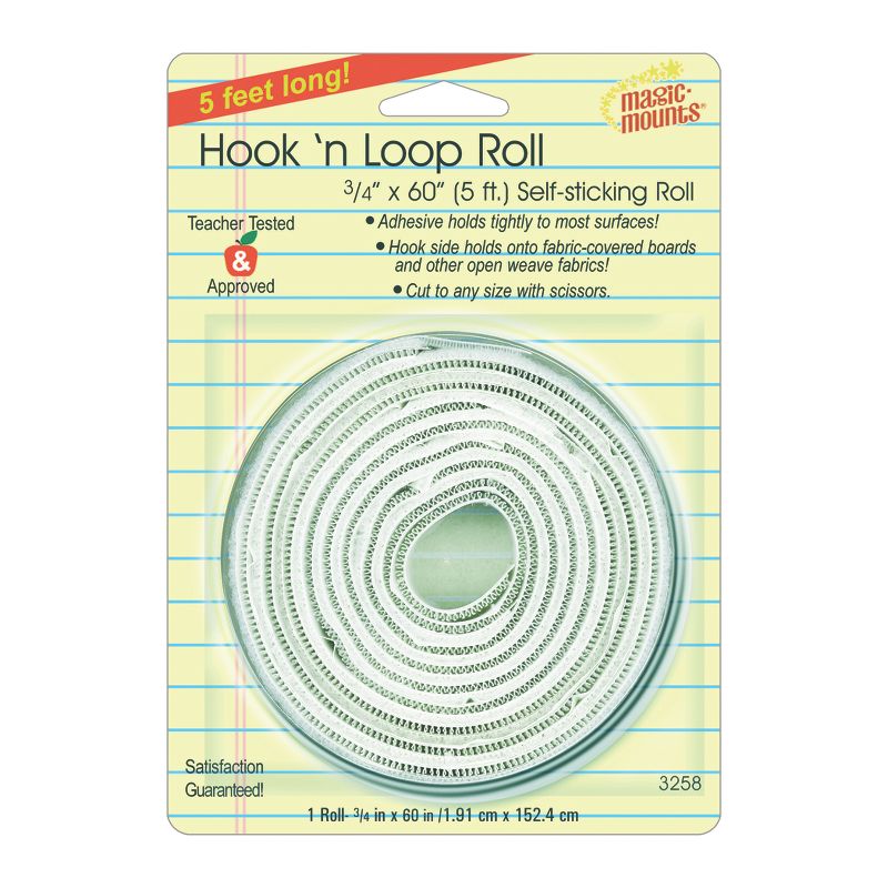 Magic-Mounts® Hook N Loop Roll, 3/4" x 60", White, 3 Rolls, 2 of 3