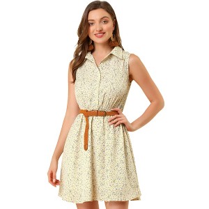 INSPIRE CHIC Women's Floral Sleeveless Half Placket Mini Belted Summer Dress - 1 of 4