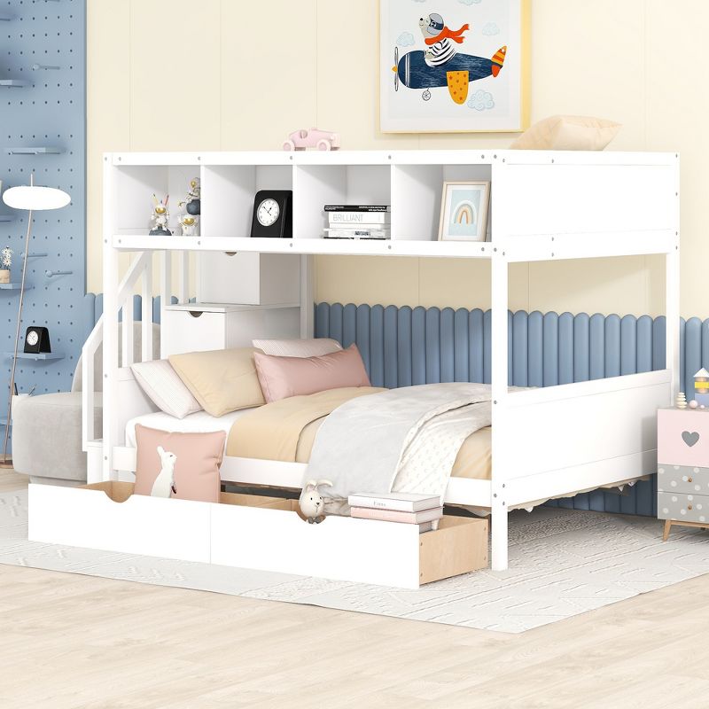 Twin over Full Bunk Bed with Shelves, Storage Staircase and 2 Drawers - ModernLuxe, 1 of 12