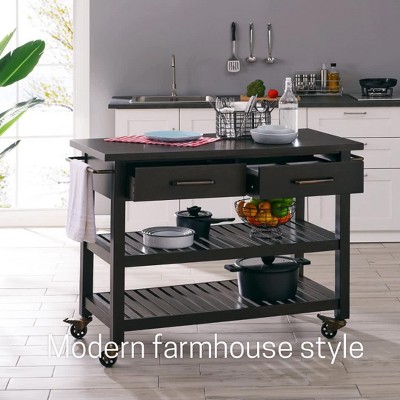 Havelock Dark Tobacco Rolling Kitchen Island with Shelves