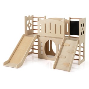 Costway 8-in-1 Toddler Slide with Slide Climber, Ladders, Toy Storage, Chalkboard, Hideouts - 1 of 4