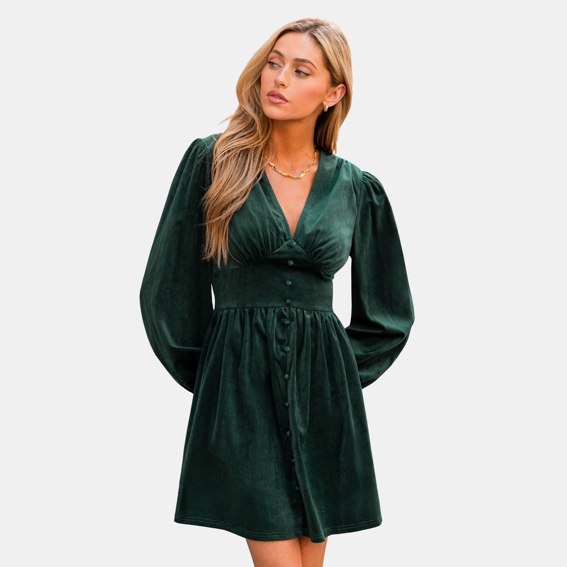 Women's Emerald Green Velvet Button-Down Dress - Cupshe