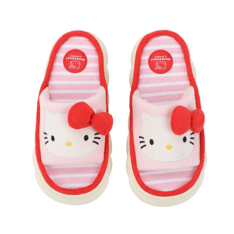 Hello Kitty 3D Character Face Art Women's Pink & White Striped Open-Toed Slide Slippers, 2 of 7