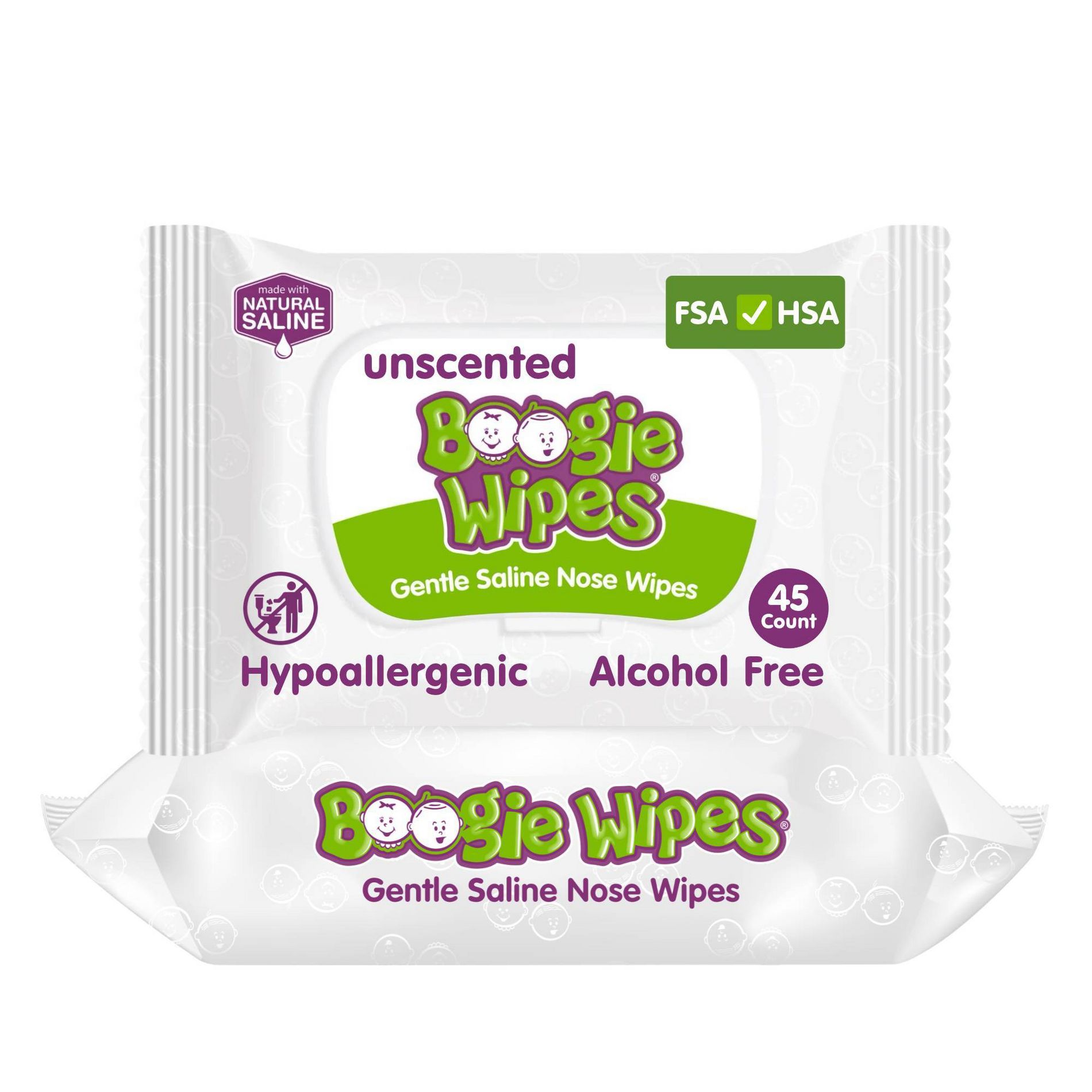 Boogie Wipes Saline Nose Wipes Unscented - 90ct