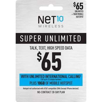 Net10 $65 Unlimited & ILD 30-Day Talk/Text/Data Prepaid Card (Email Delivery)