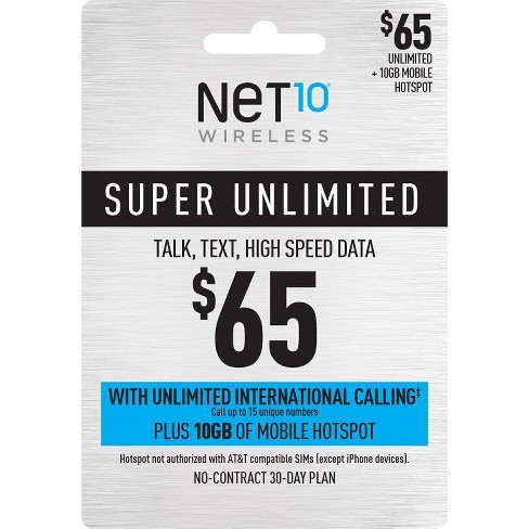 Net10 65 Unlimited Ild 30 Day Talk Text Data Prepaid Card Email Delivery Target