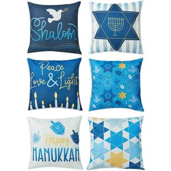 Juvale Set of 6 Hanukkah Decorative Pillow Case Cushion Covers 18 x 18 in, Blue